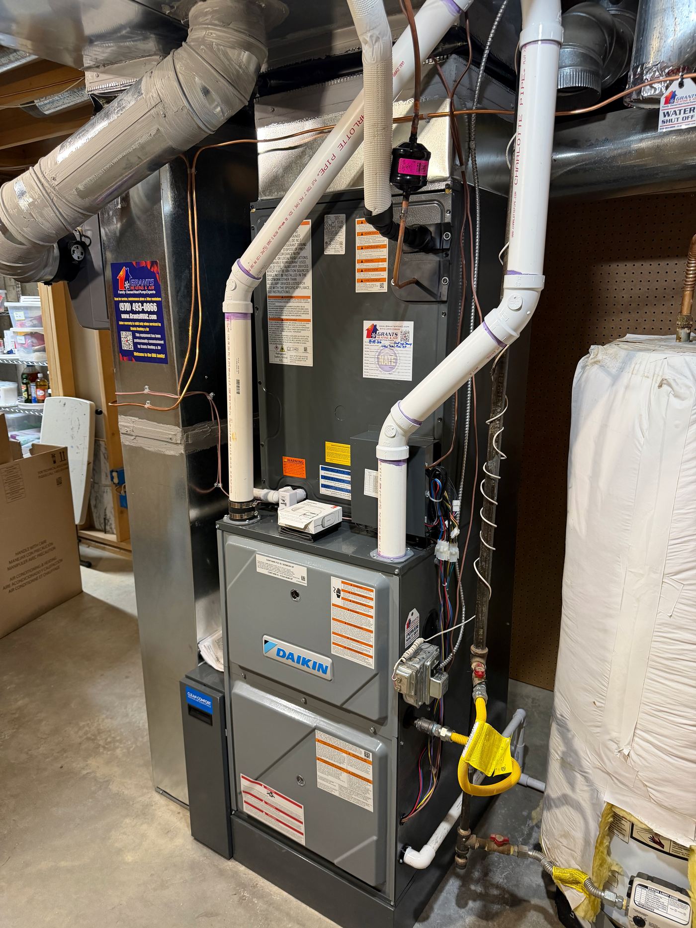 Daikin gas furnace with Grants HVAC sticker