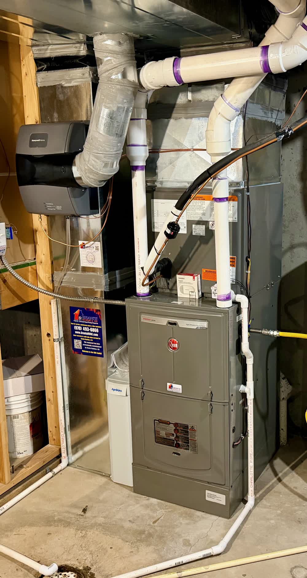Rheem Prestige gas furnace with AprilAire and Honeywell humidifier — Grants HVAC