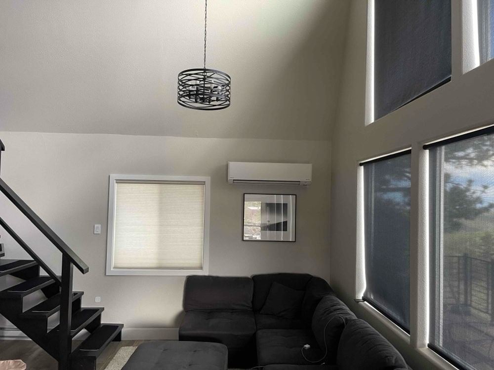 Ductless mini-split in a vaulted living room